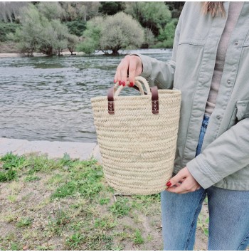 French round leather handle basket