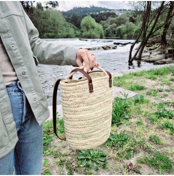 French round leather handle basket