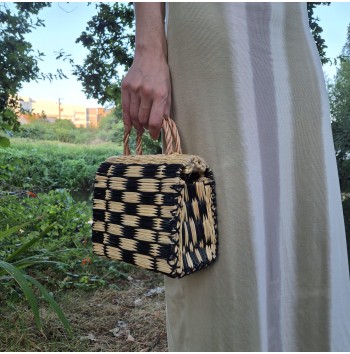 Summer black plaid reed bag