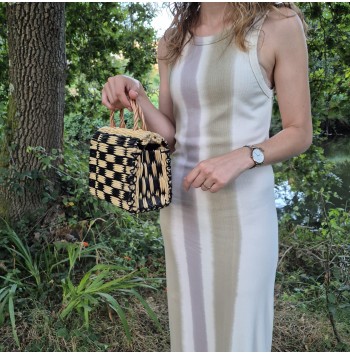 Summer black plaid reed bag