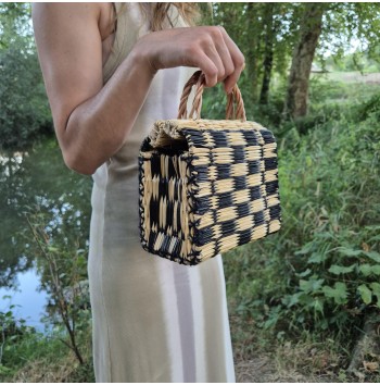 Summer black plaid reed bag
