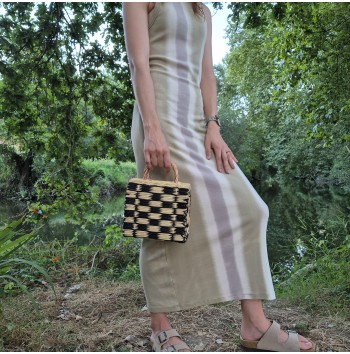 Summer black plaid reed bag