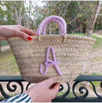 Pink straw bag with letter A