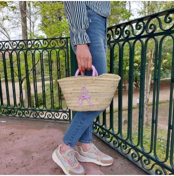 Pink straw bag with letter A