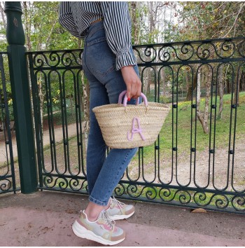 Pink straw bag with letter A