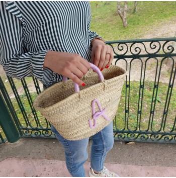 Pink straw bag with letter A