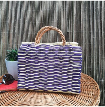 Purple Check Straw Tote