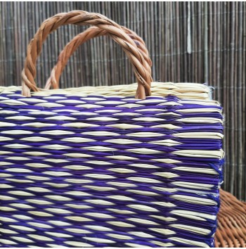 Purple Check Straw Tote