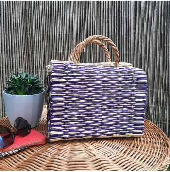Purple Check Straw Tote
