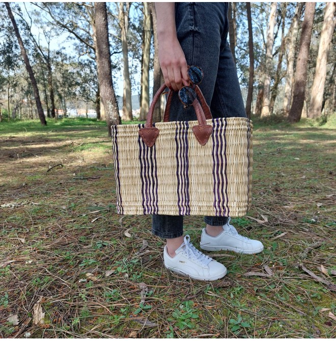 Purple Striped Reed Tote