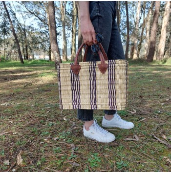 Purple Striped Reed Tote