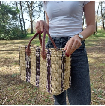 Purple Striped Reed Tote