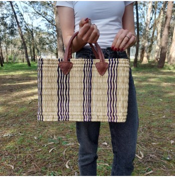 Purple Striped Reed Tote