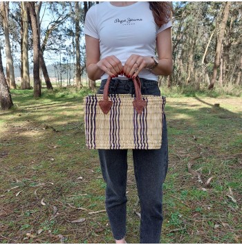 Purple Striped Reed Tote