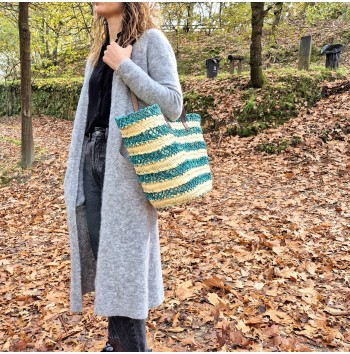 Green Striped Large Tote