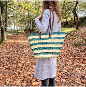Green Striped Large Tote