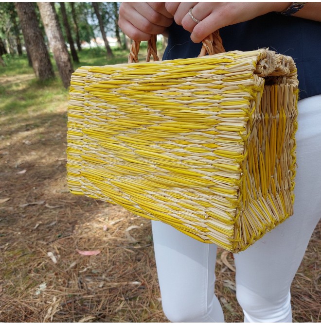 Vintage Yellow Straw Basket Bag