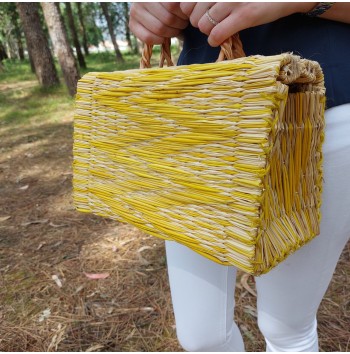 Vintage Yellow Straw Basket Bag
