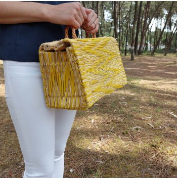 Vintage Yellow Straw Basket Bag