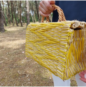 Vintage Yellow Straw Basket Bag