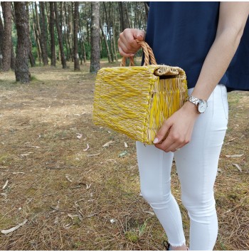 Vintage Yellow Straw Basket Bag