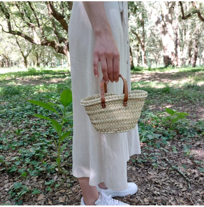 Mini Flower Basket With Leather Handle