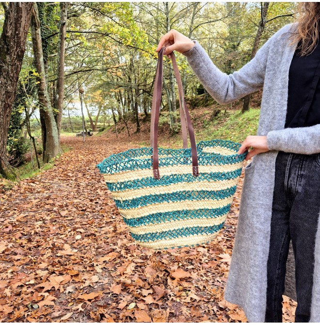 Green Striped Large Tote