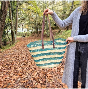 Green Striped Large Tote