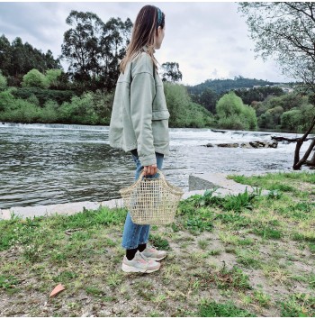 Mesh Straw Tote Bag